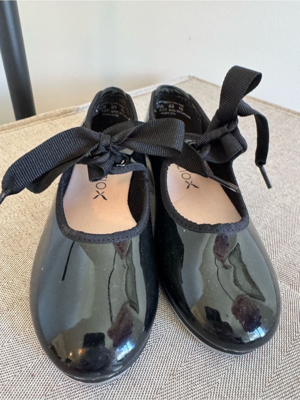 Capezio Black Patent Tap Shoe with Ribbon